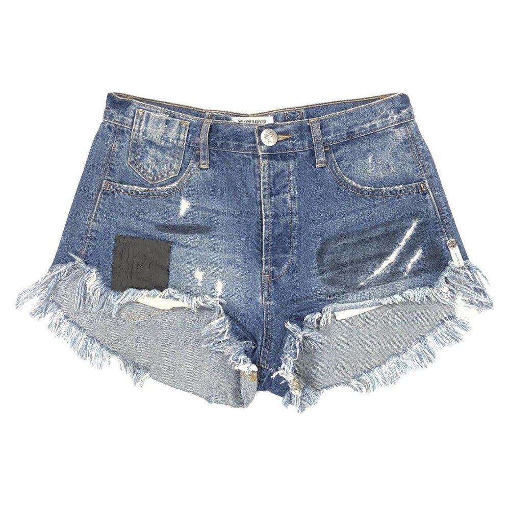 One X Oneteaspoon Le Wolves Denim Frayed Hem Short Women Size 25 Blue 2" Inseam